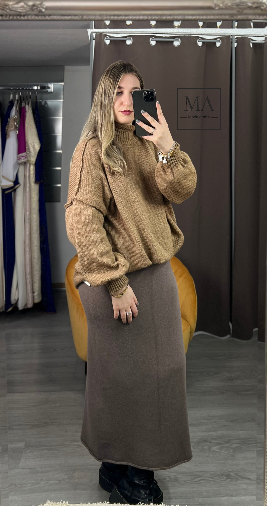 Falda de punto Taupe