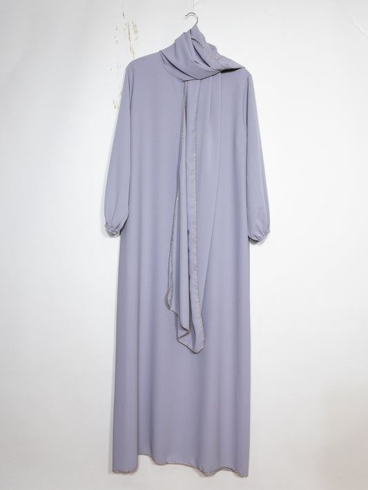 Abaya con Hijab gris claro