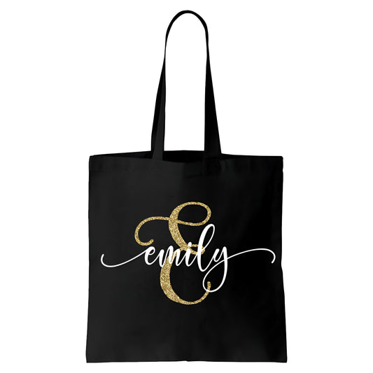 Tote bags inicial brillante y nombre