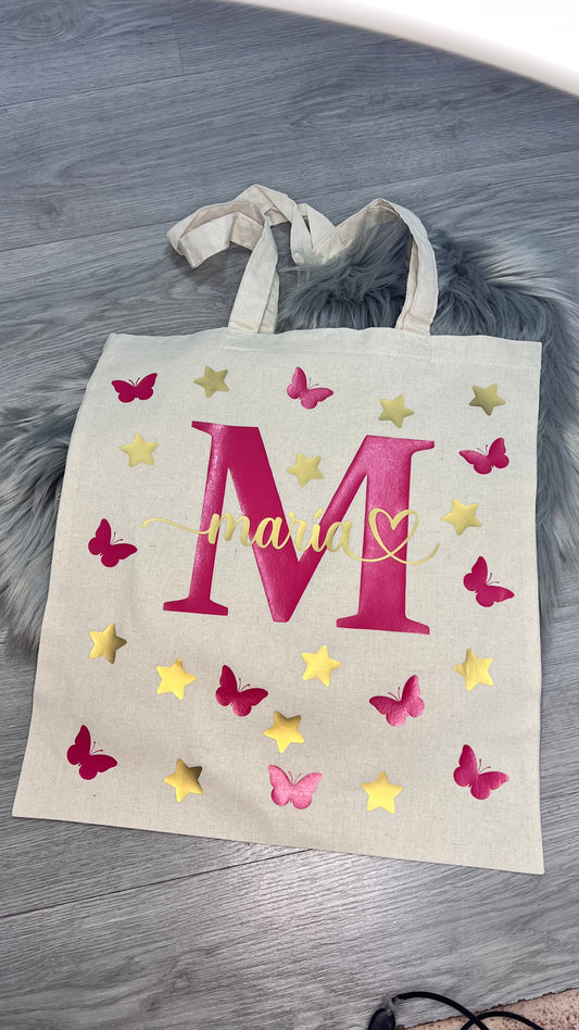 Tote bag de mariposas y estrellas