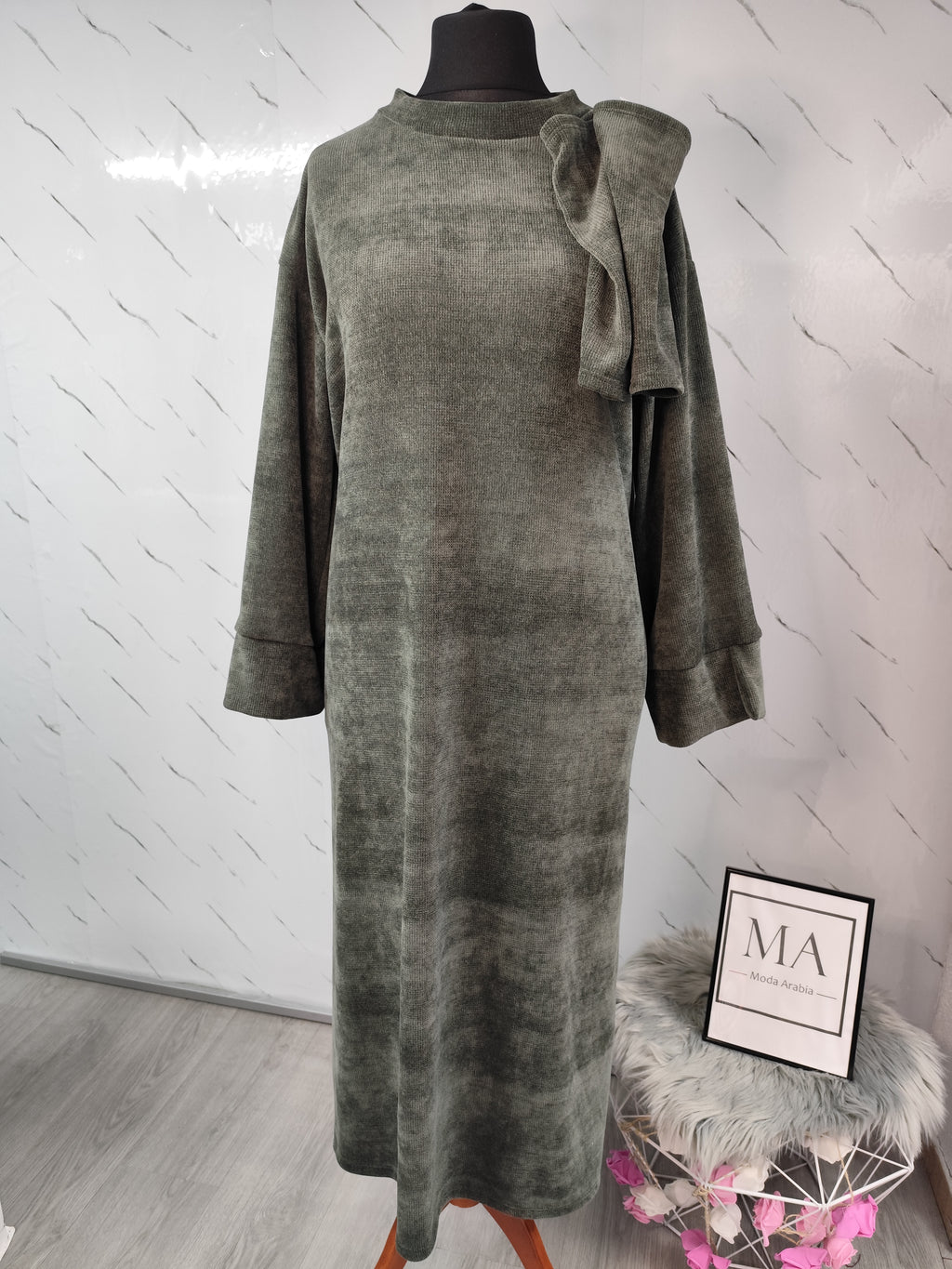 Abaya de pana +guantes verde