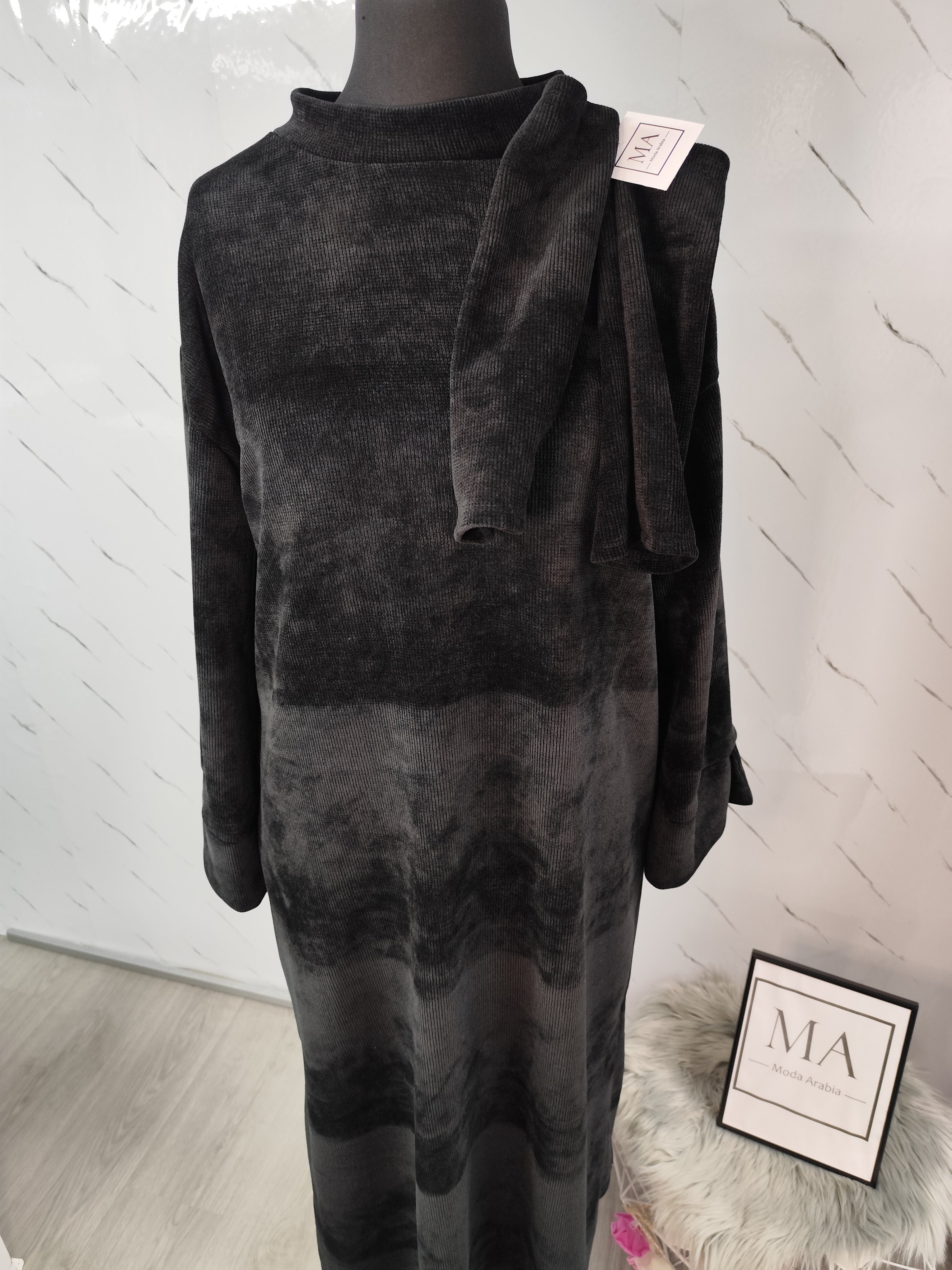 Abaya de pana +guantes Negro