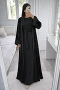 Abaya con kimono de terciopelo Negro