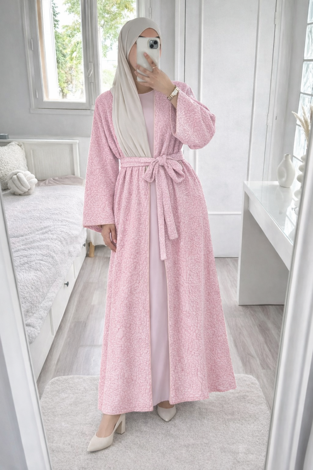Abaya con kimono rosa