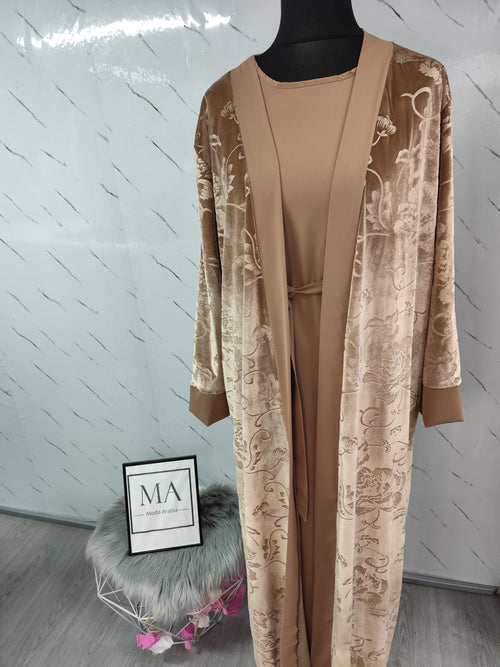 Abaya con kimono de terciopelo Marrón