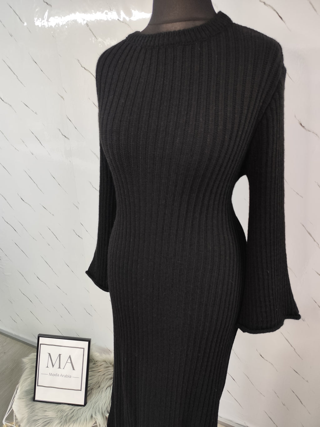 Vestido de punto con cordón en la espalda Negro