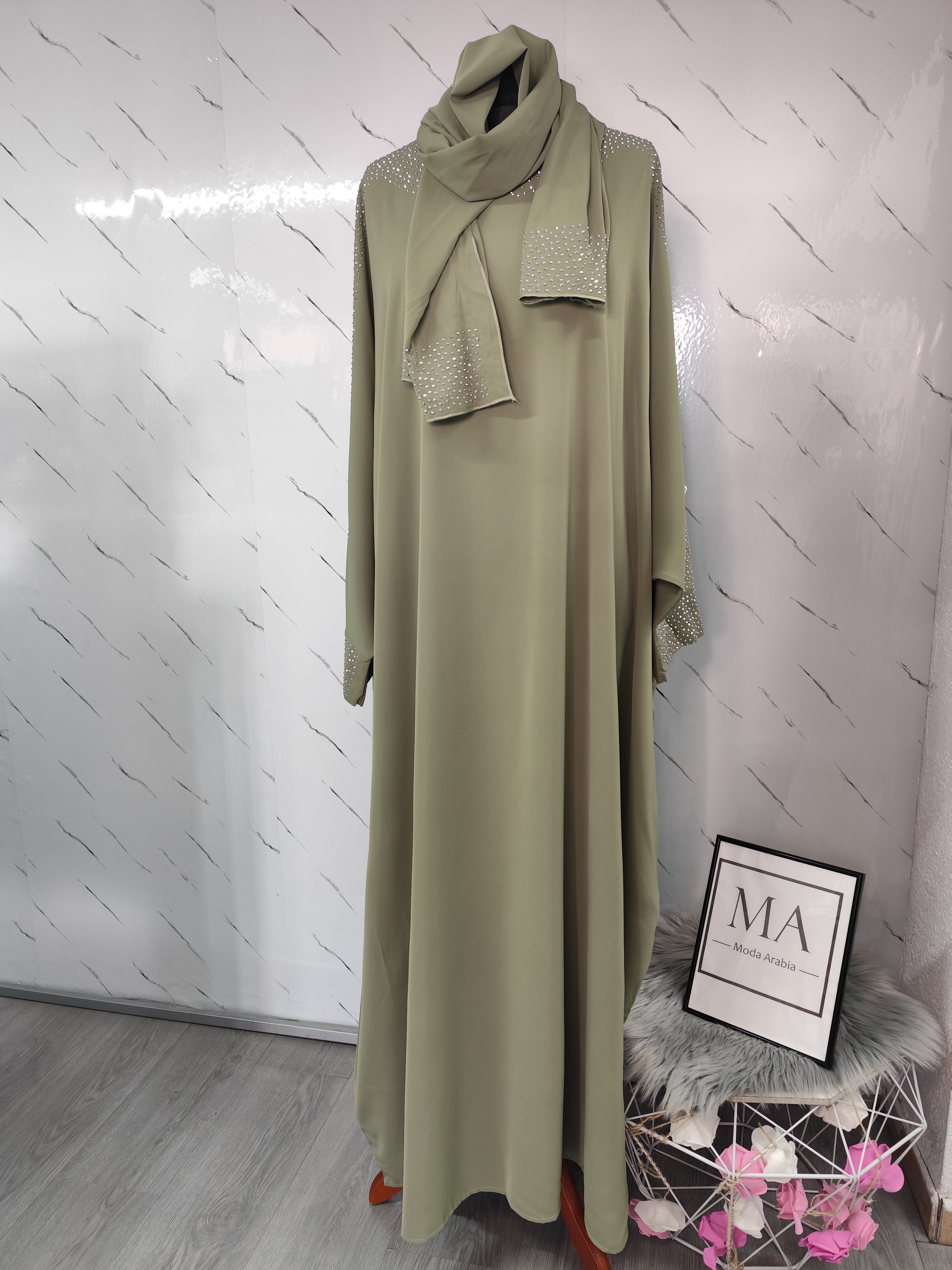 Faracha con strass y pañuelo Kaki