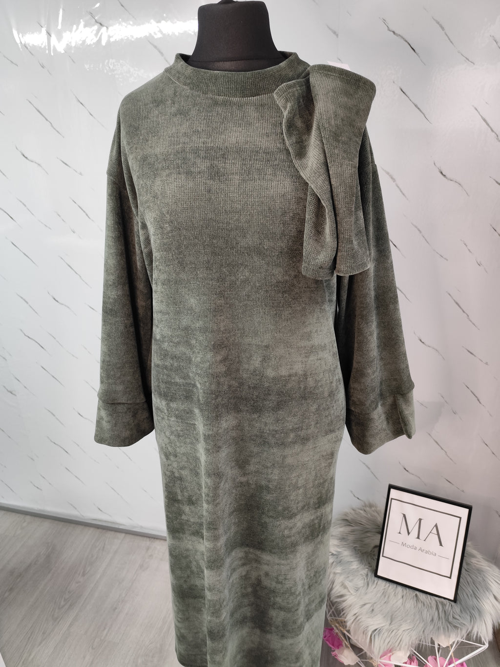 Abaya de pana +guantes verde