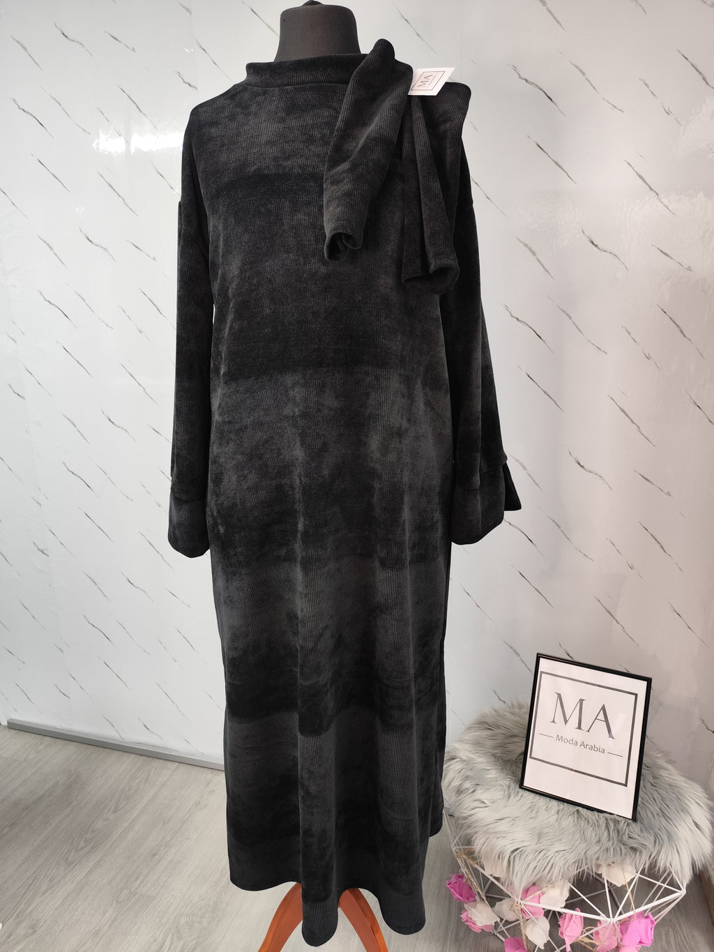 Abaya de pana +guantes Negro