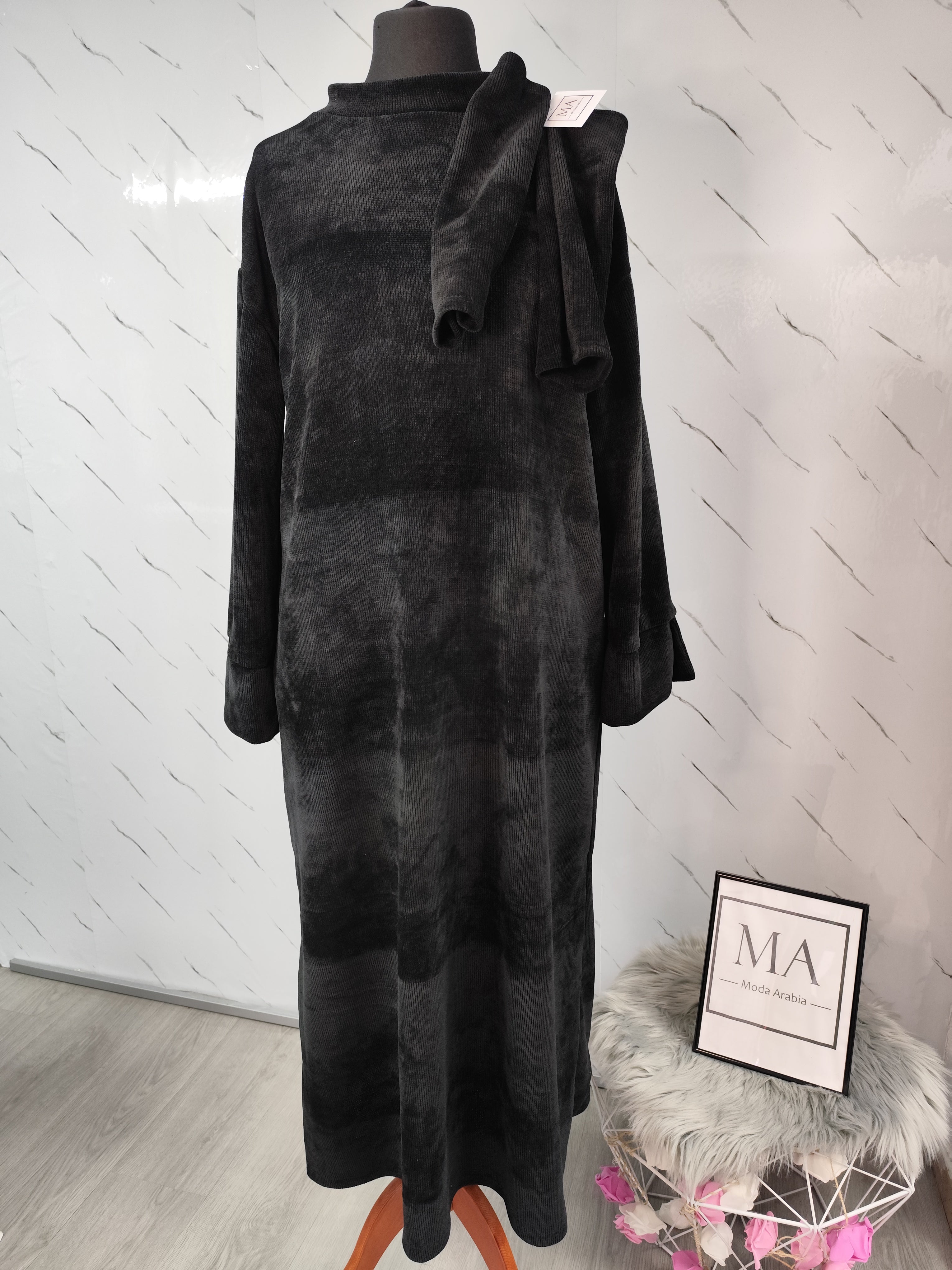 Abaya de pana +guantes Negro