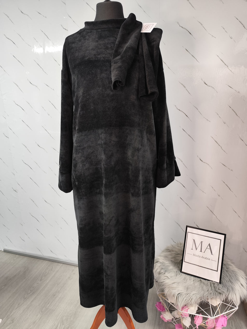 Abaya de pana +guantes Negro