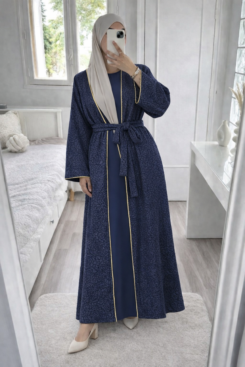 Abaya con kimono azul marino