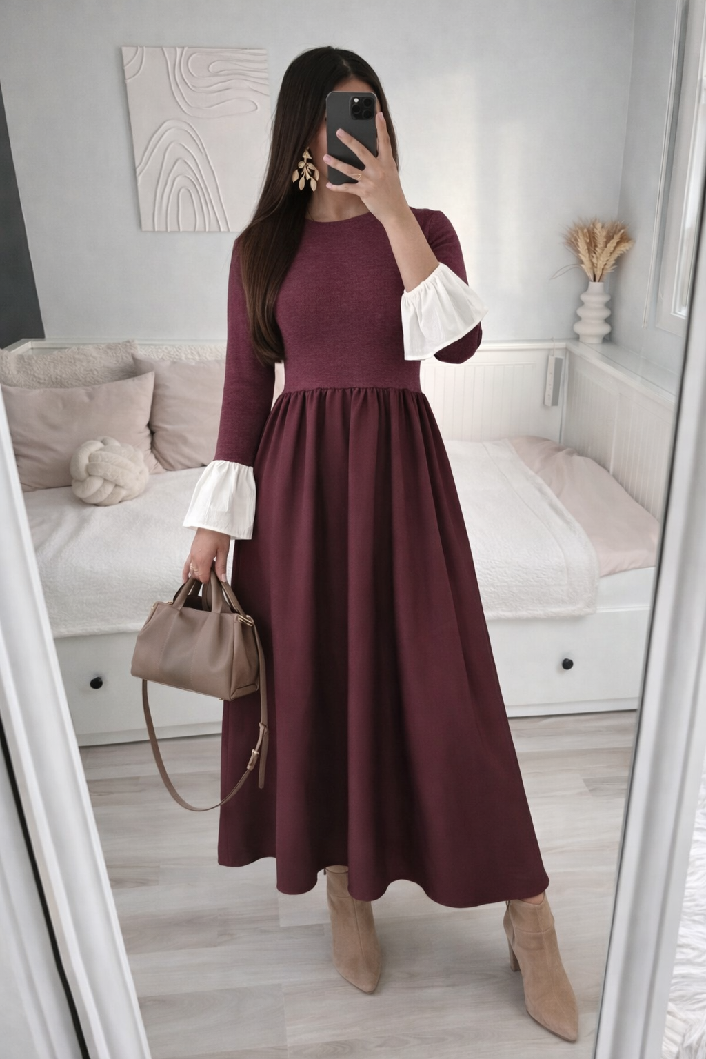 Vestido con mangas de camisa Borgoña