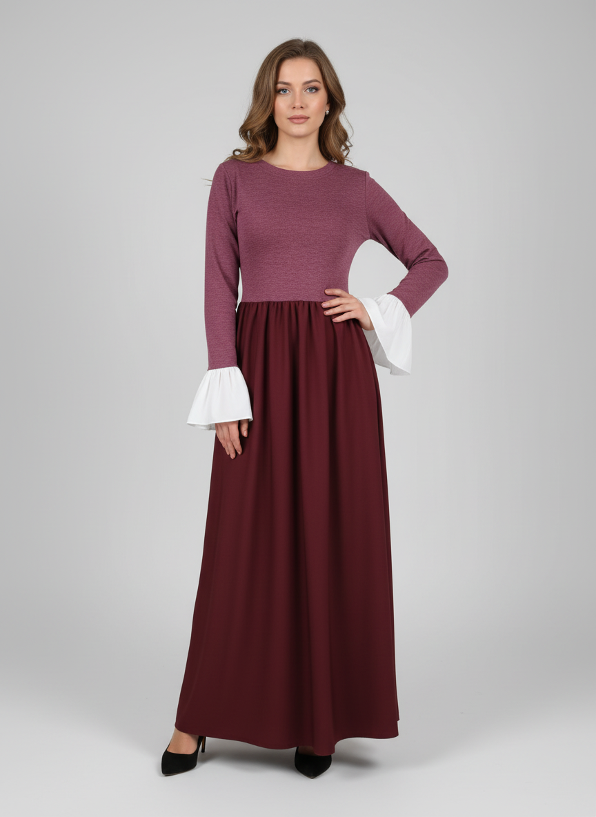 Vestido con mangas de camisa Borgoña